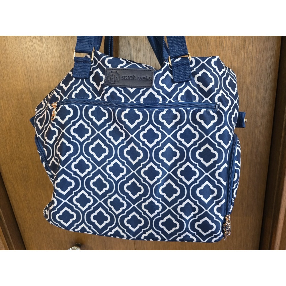 Sarah Wells Lizzie Navy White & Gree Pump Tote Satchel
